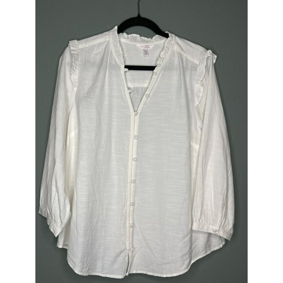 LC Lauren Conrad Tops - Lauren Conrad Women's Plus 0X White Ruffle Sleeve LS Blouse NWOT